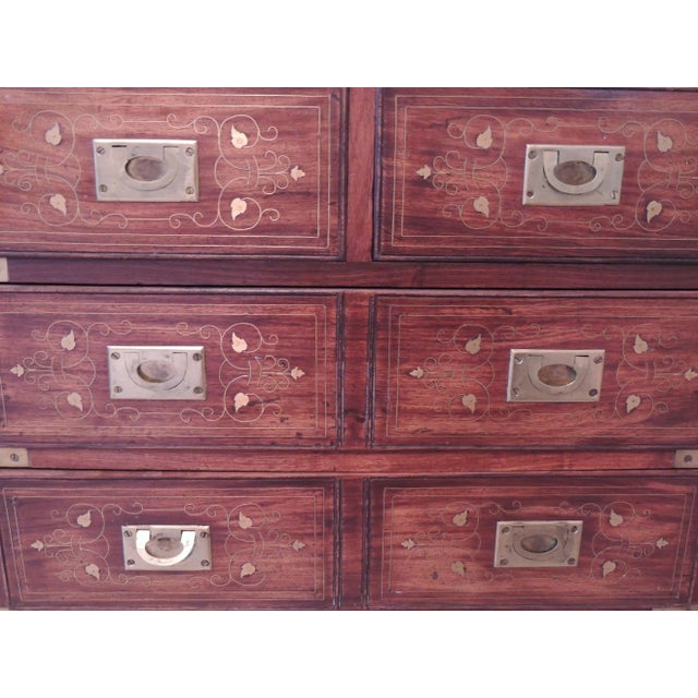 Mid 20th Century Vintage Decorative Wooden Brass Inlaid Campaign Chest For Sale In New York - Image 6 of 12