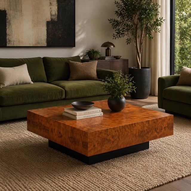 1970s 1970s Modern Burl Wood Milo Baughman Style Coffee Table For Sale - Image 5 of 6