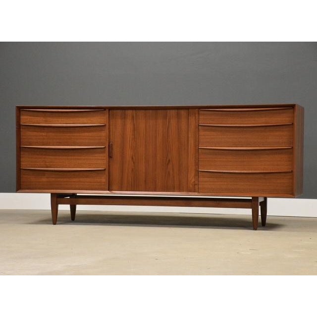 Falster, Denmark 1950s Refinished 75” Danish Modern Teak Sideboard Credenza Dresser by Falster For Sale - Image 4 of 11