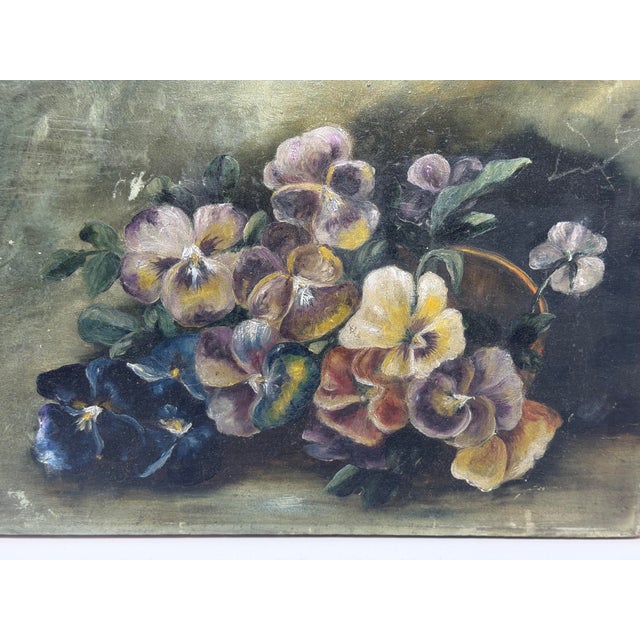 Antique Floral Oil on Board For Sale - Image 4 of 8