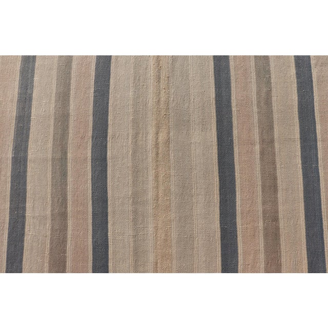 Textile Vintage Turkish Gallery Kilim With Soft Neutral Stripes in Blue and Sand For Sale - Image 7 of 12