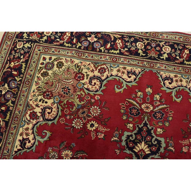 Textile Tabriz Rug 8’3” X 11’3” Red Wool Vintage Traditional Hand-Knotted Carpet For Sale - Image 7 of 15
