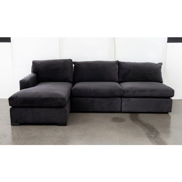 Crate & Barrel Modern Dark Velvet Upholstered Modular Sofa For Sale - Image 4 of 14