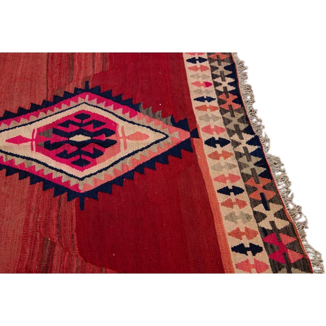 Mid-20th Century Turkish Kilim Red Handmade Tribal Wool Rug For Sale In New York - Image 6 of 8