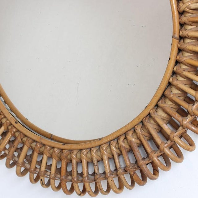 Wood Vintage Italian Rattan Wall Mirror, 1960s For Sale - Image 7 of 11