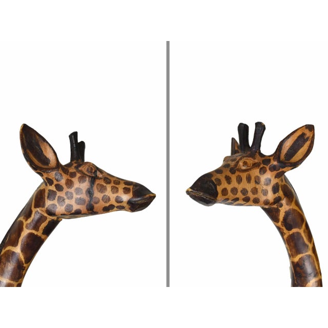 Wood Mid 20th Century Tall Heavy Hand Carved Giraffe Floor Sculpture For Sale - Image 7 of 13
