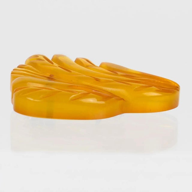 Orange Apple-Juice Bakelite Brooch or DressClip with Floral Carving For Sale - Image 8 of 8