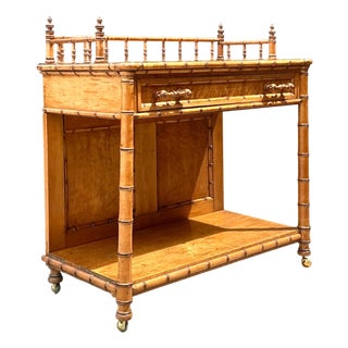 Vintage Wood Faux Bamboo Serving Cart For Sale