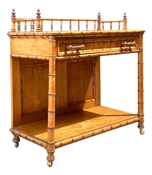 Vintage Wood Faux Bamboo Serving Cart