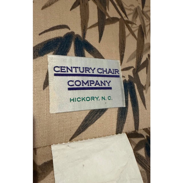 Eggshell Pair of Vintage Century Furniture Chinoiserie Bergère Wing Chairs With Bird & Bamboo Upholstery For Sale - Image 8 of 10