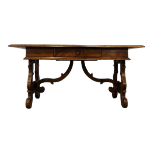Contemporary 17th Century Style Italian Refectory Old Walnut Coffee Table With Single Drawer