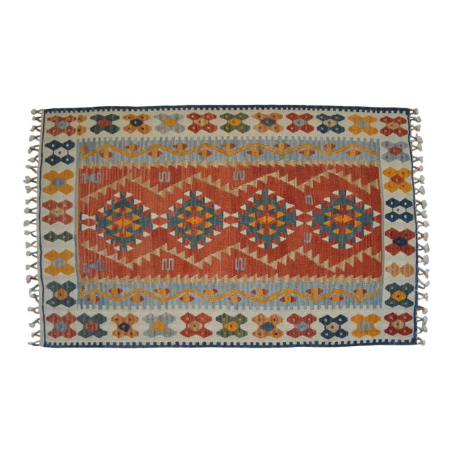 1980s Hand Woven Oushak Kilim Flat Weave Wool Area Rug For Sale