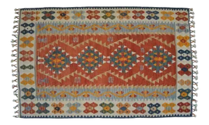 1980s Hand Woven Oushak Kilim Flat Weave Wool Area Rug