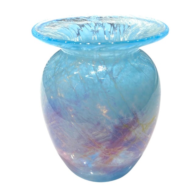 Late 20th Century Michael Nourot Signed Art Glass Vase, Blue and Purple Swirl For Sale - Image 5 of 15
