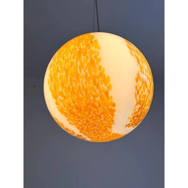 White and Amber Spots Sphere Pendant Light in Murano Glass by Simoeng For Sale - Image 9 of 10