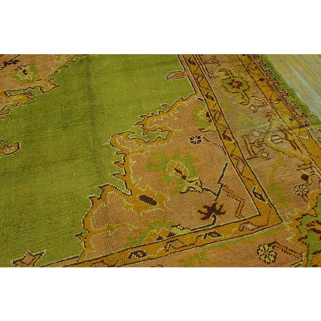 Impressive Olive Green Background and Medallion Design Antique Turkish Oushak Rug For Sale - Image 4 of 6