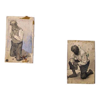 Gabriele Galantara, Men in Knee, 1907, Ink and Lead on Paper, Set of 2 For Sale