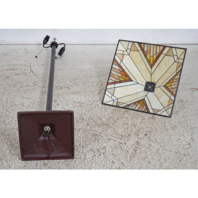 1980s Mission Arts & Crafts Style Floor Lamp W. Art Glass Shade For Sale - Image 12 of 12