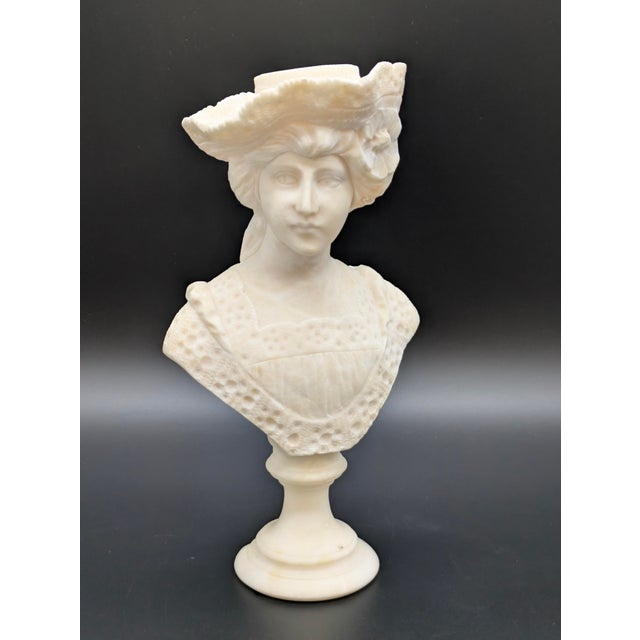 Traveling Man Treasures is selling this antique Art Nouveau carved Italian alabaster bust of a woman, meticulously...