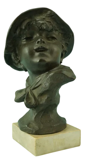 19th Century Bronze Bust Sculpture of a Peasant Child on a Marble Base by Francesco Paolo Michetti