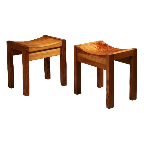 Pine Stools with Curved Seats, France, Set of 2 For Sale