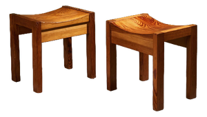 Pine Stools with Curved Seats, France, Set of 2
