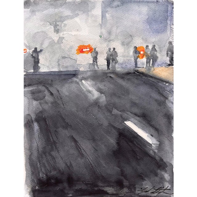 Untitled 1 by Clyde Steadman | Watercolor on paper depicting figures on a street with a blurred background. For Sale
