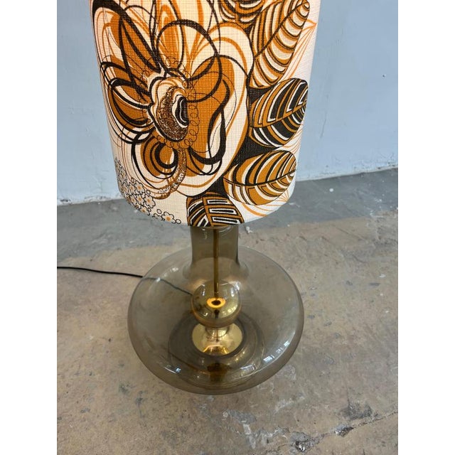 Floor Lamp with Smoked Glass Base and Floral Shade For Sale - Image 6 of 11