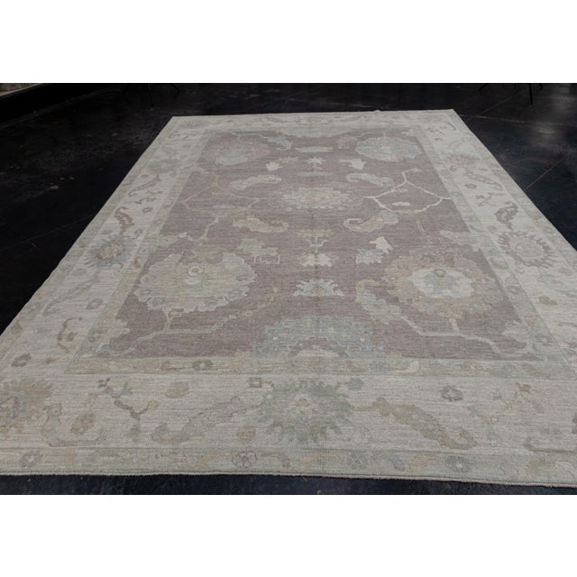 Modern Turkish Oushak Rug Gray & Green Handwoven Wool Rug 8'9" X 12'1" For Sale - Image 3 of 9