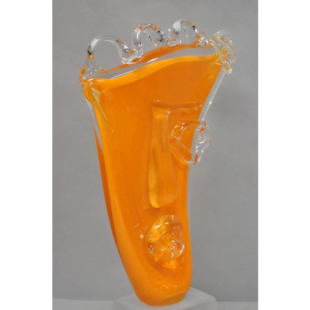 Late 20th Century Ion Tamaian Postmodern Orange Blown Art Glass 20" Large Abstract Face Sculpture For Sale - Image 14 of 18