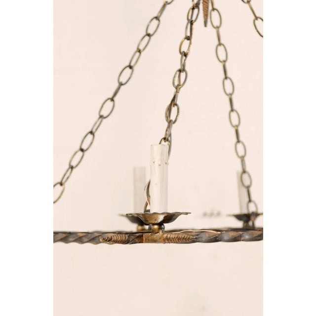 French Vintage Rectangular Six-Light Iron Chandelier Brushed in Gold Color For Sale - Image 9 of 10