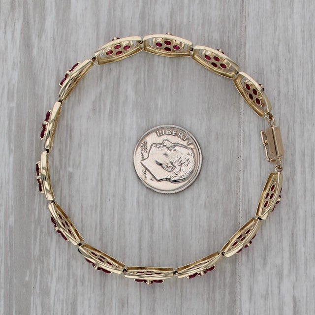 Metal 4ctw Ruby Flower Tennis Bracelet 14k Yellow Gold 7.25" 7.5mm For Sale - Image 7 of 9