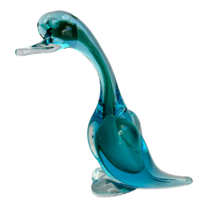 Murano Glass Duck Sculpture Turquoise Blue Figural Sommerso Art Glass Bird