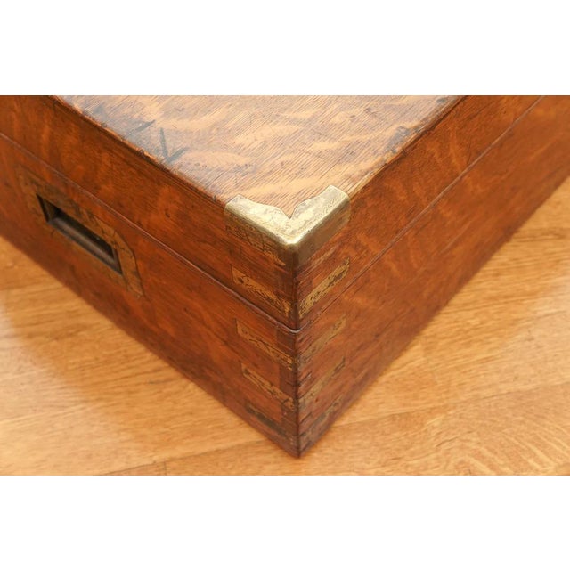 Campaign Antique Oak Storage Box For Sale - Image 3 of 6