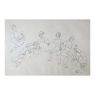 Vintage Abstract Dancing Nude Women Pen and Ink Drawing For Sale