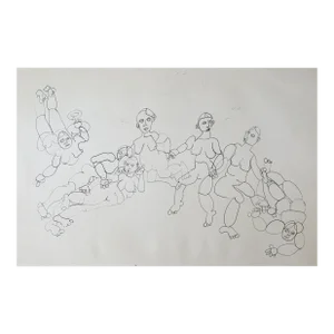 Vintage Abstract Dancing Nude Women Pen and Ink Drawing