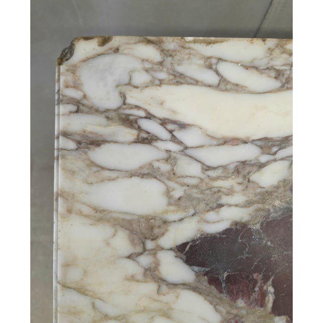 Wood Antique French Art Nouveau Burl Marble Marquetry Nightstand With Bronze Ormolu For Sale - Image 7 of 14