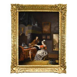 Follower of Gabriel Metsu, Lute Player, 1720, Oil on Canvas, Framed For Sale