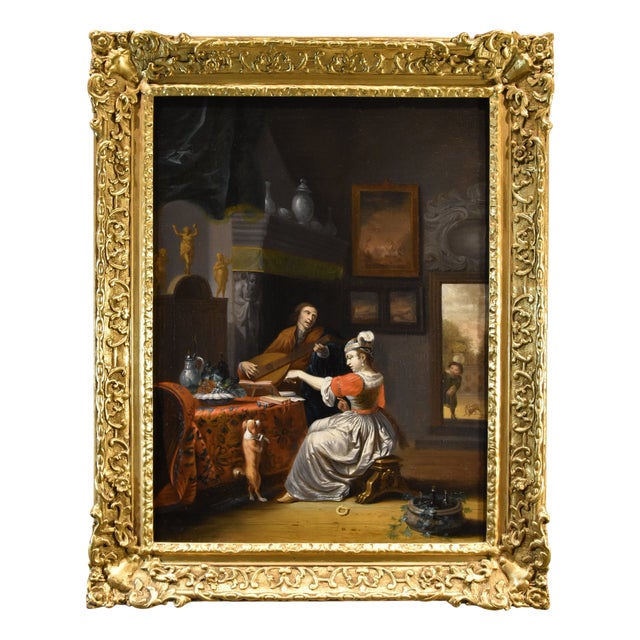 Follower of Gabriel Metsu, Lute Player, 1720, Oil on Canvas, Framed For Sale