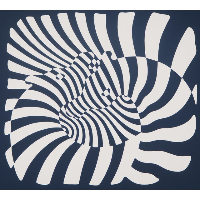 Modern Victor Vasarely, Zebras on a Blue Background, 1975, Serigraph For Sale - Image 3 of 7