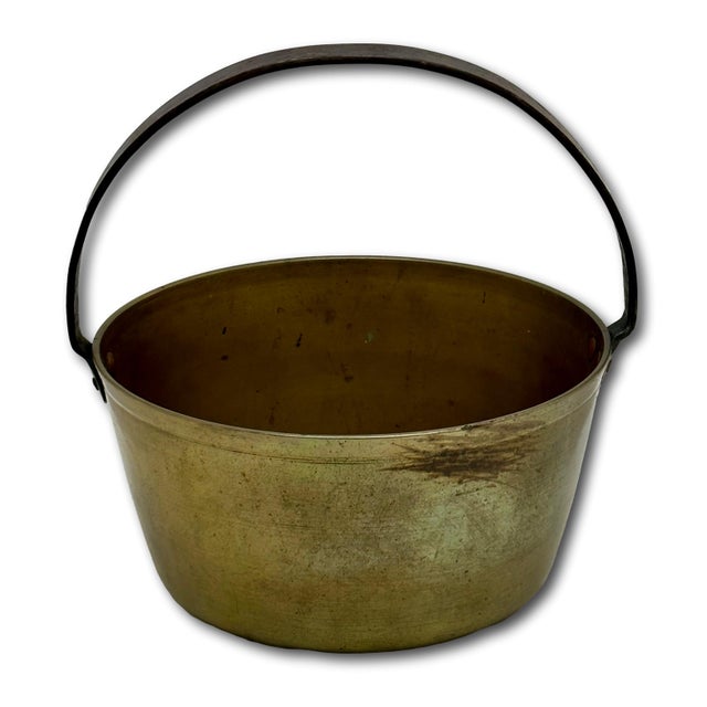 Mid 19th Century Antique 12 Inch Heavy Brass & Hand Wrought Iron Fireplace Hearth Hanging Cooking Pot Mid 19th Century For Sale - Image 5 of 18