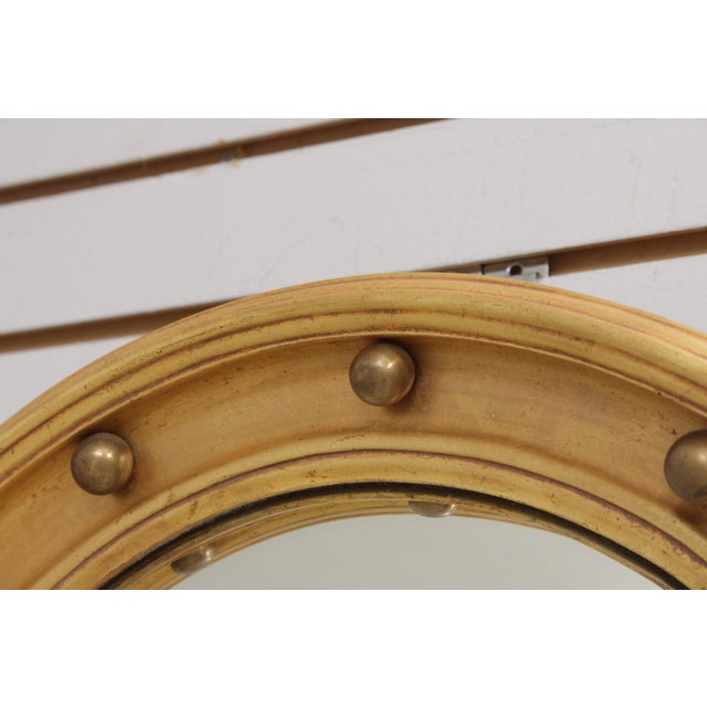 Federal Style Convex Glass Gold Finish Round Mirror For Sale - Image 4 of 15