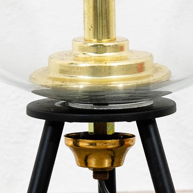 Mid Century Modern Glass Orb Lamp Original Brass Legs Sofa Round Black Atomic For Sale - Image 4 of 12
