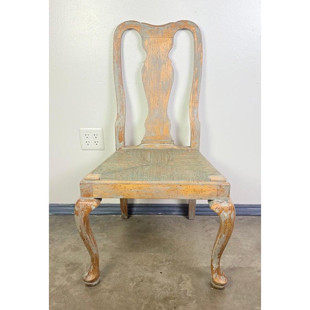 Early 20th Century Set of Eight Queen Anne Dining Chairs, Carved Wood, Distressed Finish For Sale - Image 5 of 16