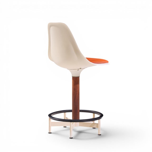 Eero Saarinen Style Burke Mid Century Walnut and Fiberglass Barstools - Set of 4 For Sale - Image 10 of 12