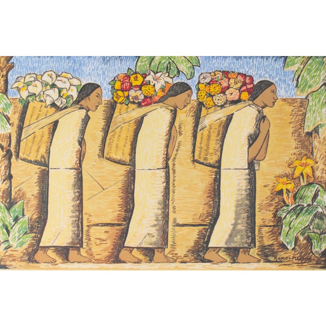 A serigraph print, titled "Vandedoras de Flores" by Mexican artist Alfredo Ramos Martinez (1887-1946). This print features...