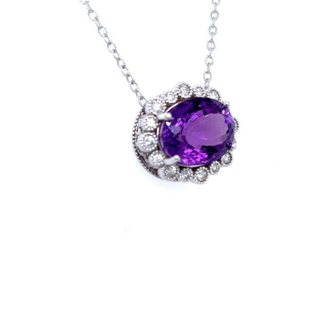 Natural Finely Faceted Quality Amethyst Diamond Pendant With Chain 17.5" 14k W Gold 15.51 TCW Certified $5,975 216891 This...