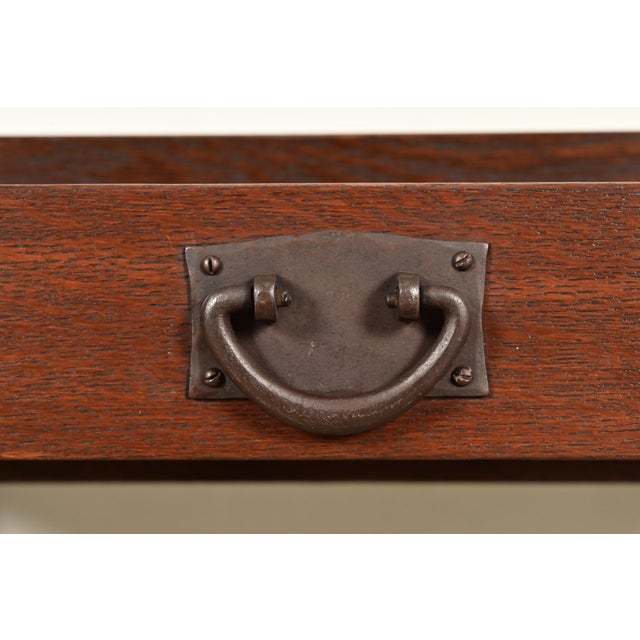Brown Gustav Stickley Antique Mission Oak Arts & Crafts Writing Desk or Library Table, Newly Refinished For Sale - Image 8 of 14