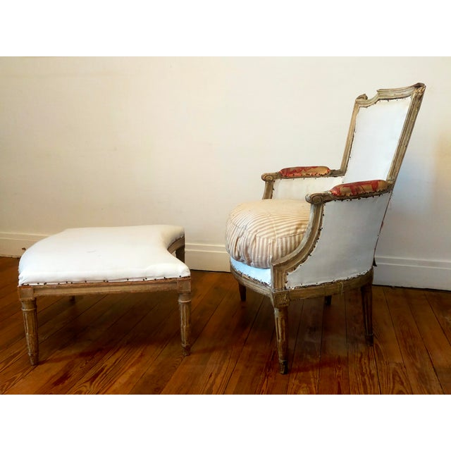 Set of Antique Louis XVI Lounge Chair and Ottoman, 1700s For Sale - Image 10 of 10