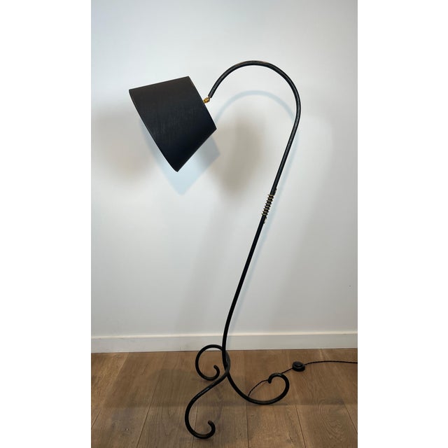 1950s Black lacquered and brass floor lamp in the style of Jean Royère For Sale - Image 10 of 12